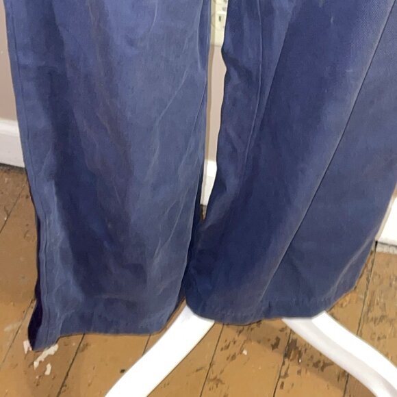 Zara Womens WBlue Canvas Pants Tuxedo Side Stripe Wide Carpenter Loop Leg Sz S - Picture 3 of 11